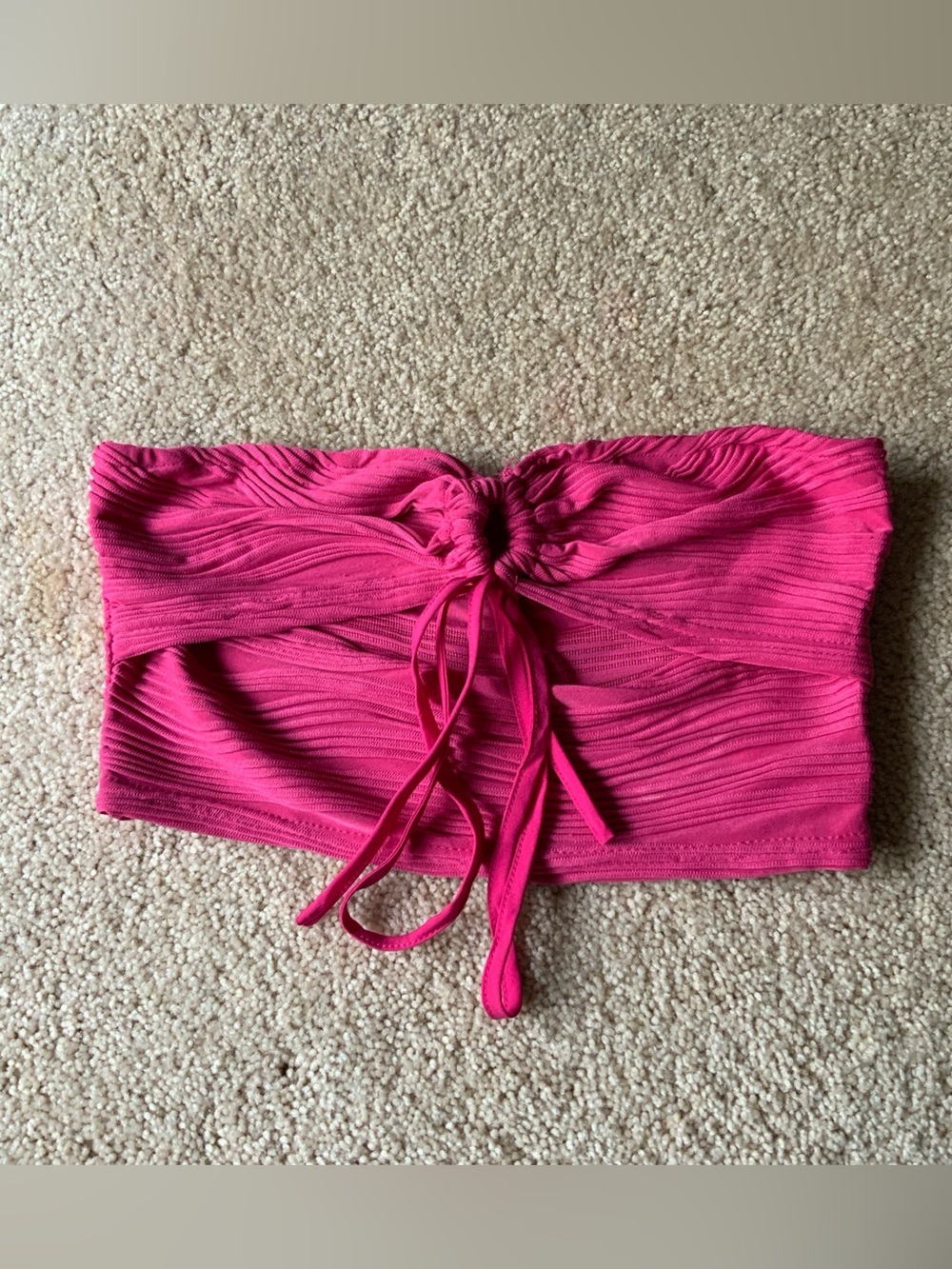 SHEIN Bright Pink Ruched Tie-Front Bandeau Crop Top